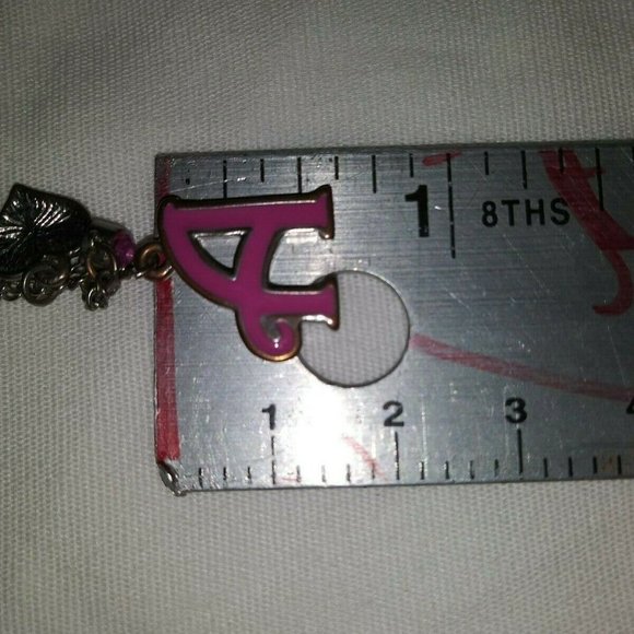 PINK LETTER "A" w/PRINCESS CHARM NECKLACE AND PRINCESS CHARM EARRINGS CA 00691 - Picture 11 of 12